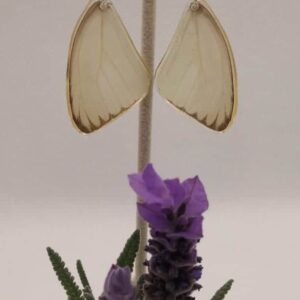 Aretes Colgantes Mariposa Blanca Destellos Negros